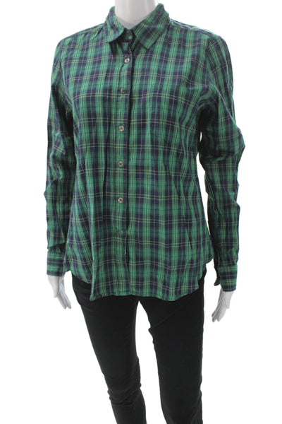 Steven Alan Womens Dark Blue Plaid Long Sleeve Button-Up Shirt Size L