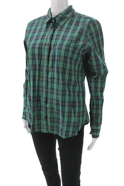 Steven Alan Womens Dark Blue Plaid Long Sleeve Button-Up Shirt Size L