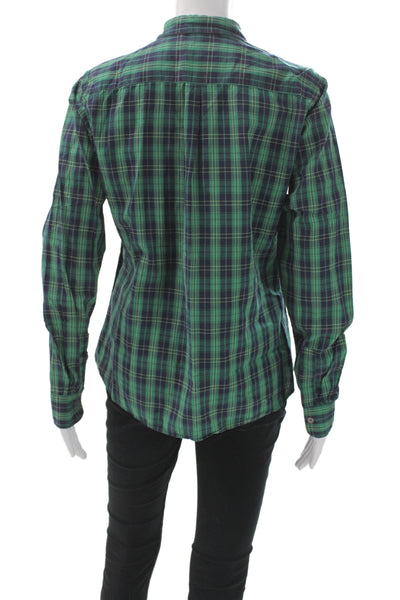 Steven Alan Womens Dark Blue Plaid Long Sleeve Button-Up Shirt Size L