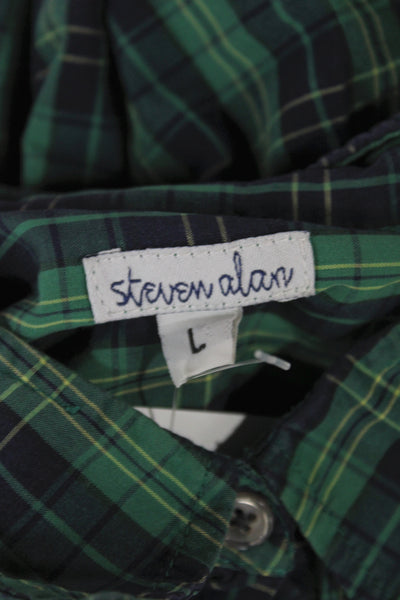 Steven Alan Womens Dark Blue Plaid Long Sleeve Button-Up Shirt Size L