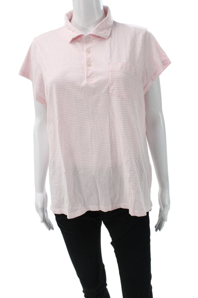 Renwick Womens Pink Striped Collared Polo Short Sleeve Pima Cotton Size XL