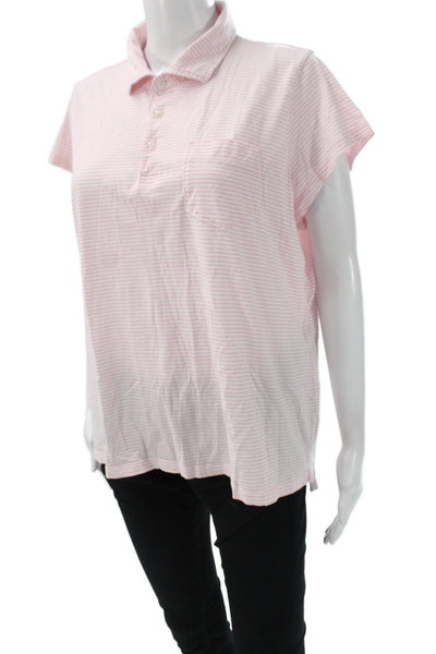 Renwick Womens Pink Striped Collared Polo Short Sleeve Pima Cotton Size XL