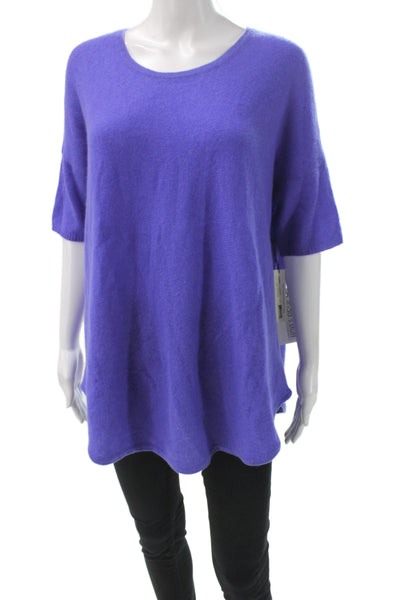 White + Warren Women Tunic Purple 100% Cotton Round Neck Short Sleeve Size L