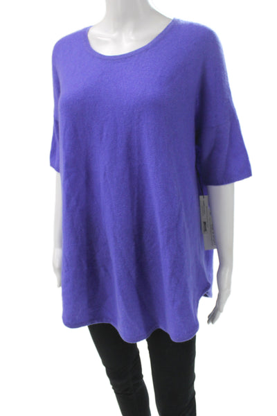 White + Warren Women Tunic Purple 100% Cotton Round Neck Short Sleeve Size L