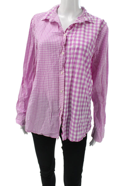 J Crew Unisex Pink Check Collared Button-Up Long Sleeve Cotton Basic Size 14