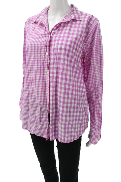 J Crew Unisex Pink Check Collared Button-Up Long Sleeve Cotton Basic Size 14