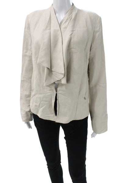 Premise Womens Classic Linen Long Sleeve Beige Blazer Size 8