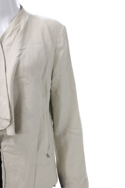 Premise Womens Classic Linen Long Sleeve Beige Blazer Size 8