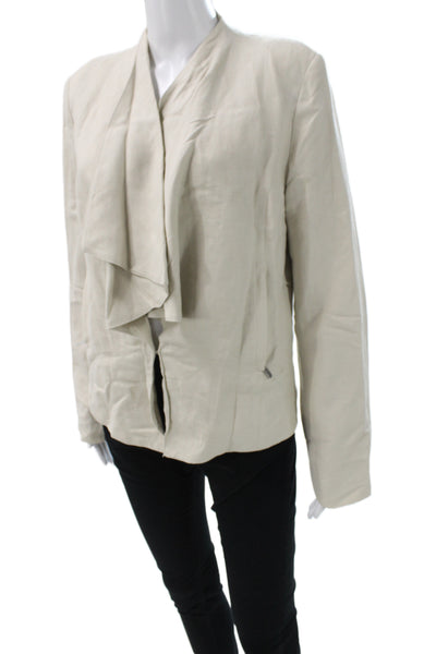 Premise Womens Classic Linen Long Sleeve Beige Blazer Size 8
