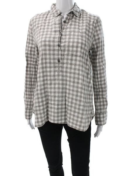 J Crew Womens Gray Check Collared Cotton Button-Up Long Sleeve Top Size S