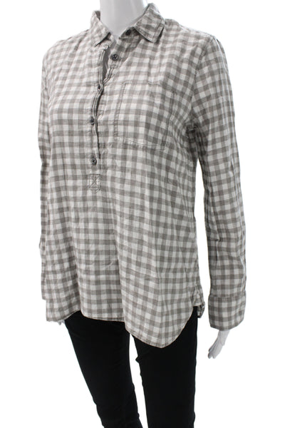 J Crew Womens Gray Check Collared Cotton Button-Up Long Sleeve Top Size S