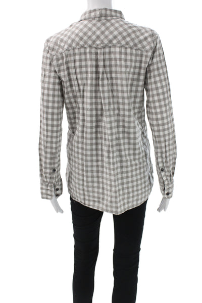 J Crew Womens Gray Check Collared Cotton Button-Up Long Sleeve Top Size S