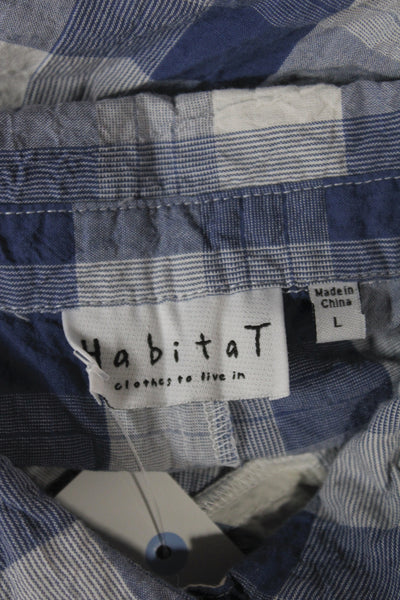Habitat Women Tunic Button-Up Collared Check Cotton Long Sleeve Blue Size L