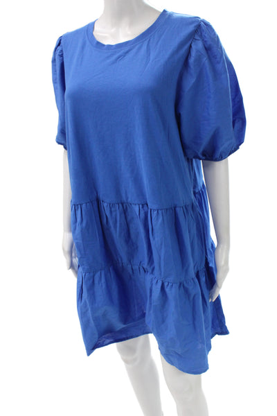 Zara Women T-Shirt Dress Blue Cotton Crew Neck Short Sleeve Size XL