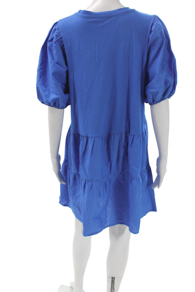 Zara Women T-Shirt Dress Blue Cotton Crew Neck Short Sleeve Size XL