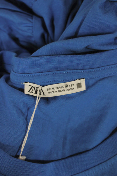 Zara Women T-Shirt Dress Blue Cotton Crew Neck Short Sleeve Size XL