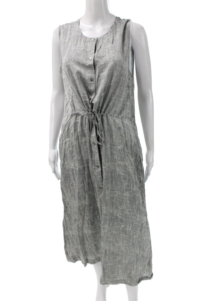 Eileen Fisher Women Sleeveless Shirt Dress Gray Cotton Linen Midi Boho Size M