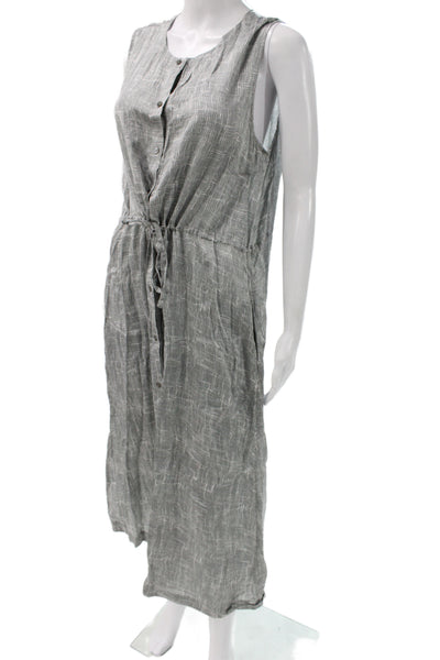 Eileen Fisher Women Sleeveless Shirt Dress Gray Cotton Linen Midi Boho Size M