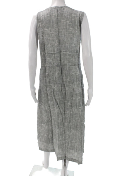Eileen Fisher Women Sleeveless Shirt Dress Gray Cotton Linen Midi Boho Size M