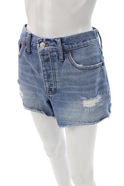 Madewell Unisex Blue Cotton Button Shorts Size 27