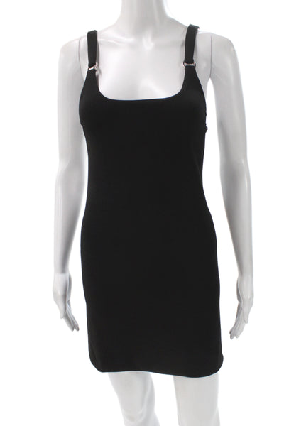 PRISCAVera Women Black Bodycon Mini Dress Sleeveless Square Neck Silk Size L