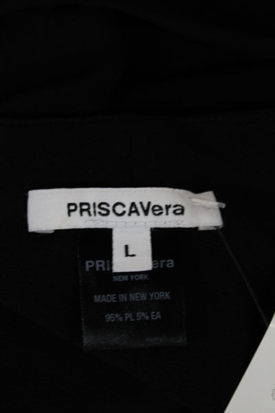 PRISCAVera Women Black Bodycon Mini Dress Sleeveless Square Neck Silk Size L