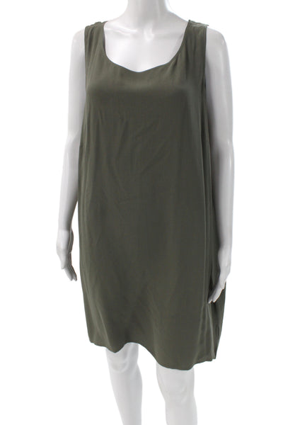 Eileen Fisher Women Silk Shift Tank Dress Green Sleeveless Knee Length Size 1X