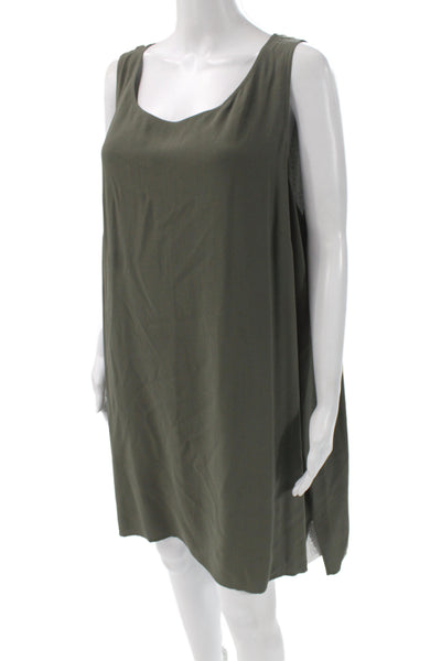 Eileen Fisher Women Silk Shift Tank Dress Green Sleeveless Knee Length Size 1X