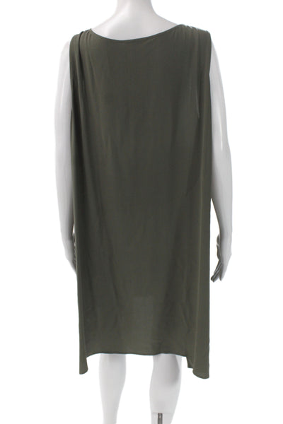 Eileen Fisher Women Silk Shift Tank Dress Green Sleeveless Knee Length Size 1X