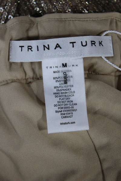 Trina Turk Womens Dress Pants Beige Striped Polyester Spandex Size M