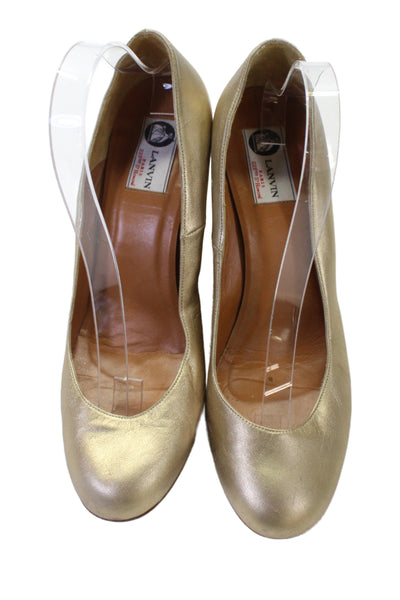 Lanvin Women's Round Toe Espadrille Slip-On Wedge Shoes Gold Size 40
