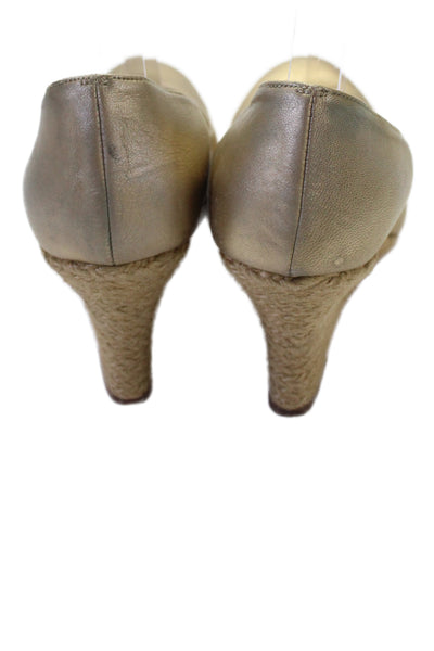 Lanvin Women's Round Toe Espadrille Slip-On Wedge Shoes Gold Size 40