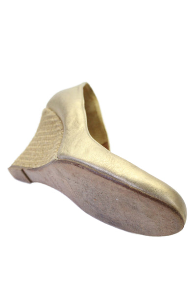 Lanvin Women's Round Toe Espadrille Slip-On Wedge Shoes Gold Size 40