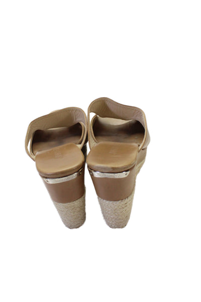 Jimmy Choo Women's Open Toe Leather Wedge Heel Slide Sandals Beige Size 10