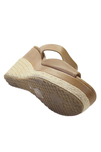 Jimmy Choo Women's Open Toe Leather Wedge Heel Slide Sandals Beige Size 10