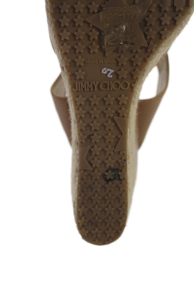 Jimmy Choo Women's Open Toe Leather Wedge Heel Slide Sandals Beige Size 10