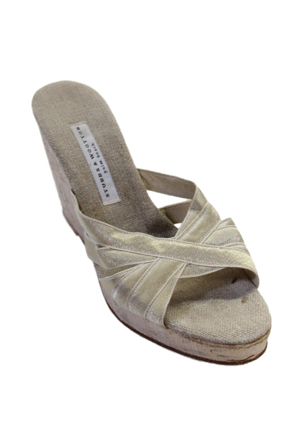 Stubbs & Wootton Women's Open Toe Cork Wedge Slide Sandals Beige Size 41