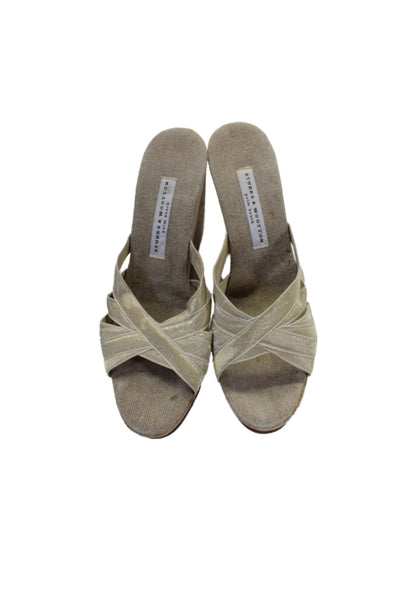 Stubbs & Wootton Women's Open Toe Cork Wedge Slide Sandals Beige Size 41