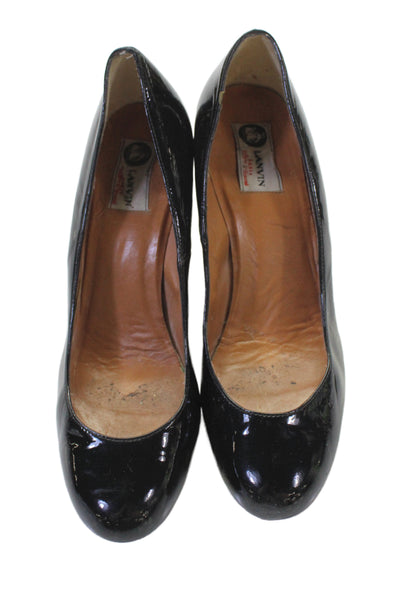 Lanvin Women's Round Toe Espadrille Slip-On Wedge Shoes Black Size 40