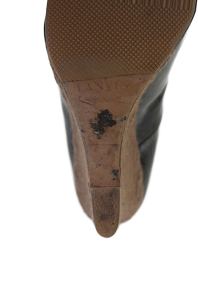 Lanvin Women's Round Toe Espadrille Slip-On Wedge Shoes Black Size 40