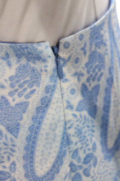 Leggiadro Women Straight Pencil Skirt Light Blue Paisley Cotton Size 4