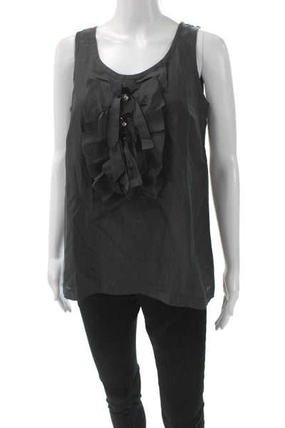 J Crew Womens Black Sleeveless Silk Cotton Tank Round Neck Button Size 8