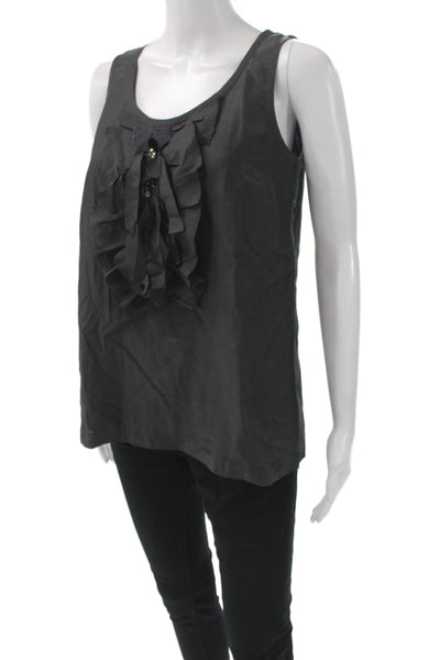 J Crew Womens Black Sleeveless Silk Cotton Tank Round Neck Button Size 8