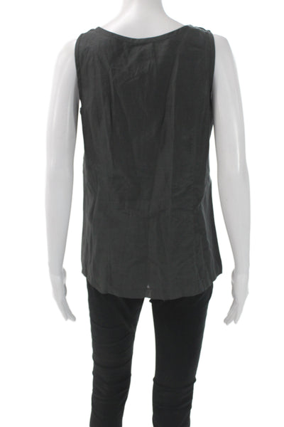 J Crew Womens Black Sleeveless Silk Cotton Tank Round Neck Button Size 8