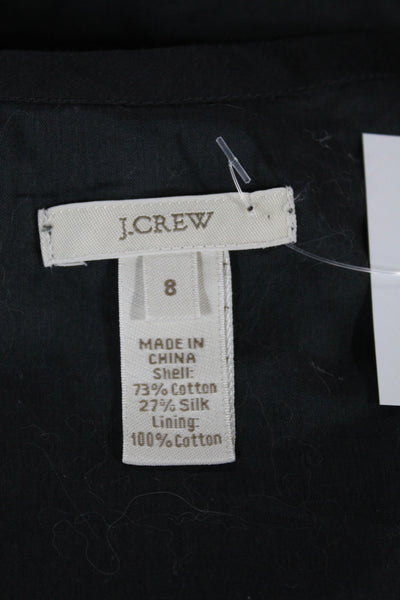 J Crew Womens Black Sleeveless Silk Cotton Tank Round Neck Button Size 8