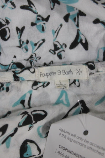 Poupette St. Barth Women Kaftan Dress Black Floral V-Neck 3/4 Sleeve Size L