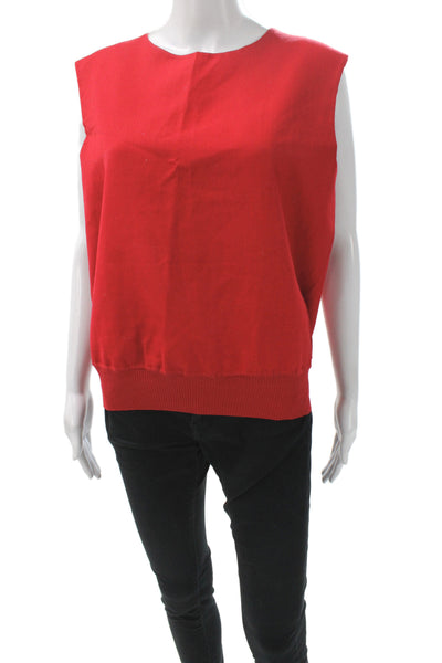 Agnona Women Designer Red Sleeveless Cardigan Vest Button Crew Neck Size 46