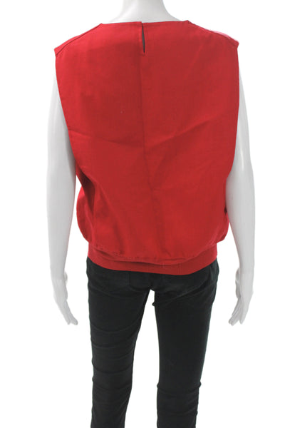 Agnona Women Designer Red Sleeveless Cardigan Vest Button Crew Neck Size 46