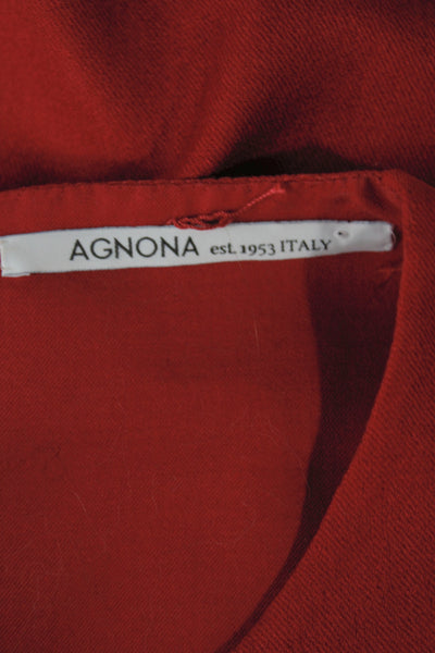 Agnona Women Designer Red Sleeveless Cardigan Vest Button Crew Neck Size 46