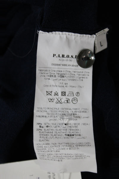 Parosh Womens Blue Silk Cardigan Crew Neck 3/4 Sleeve Size L